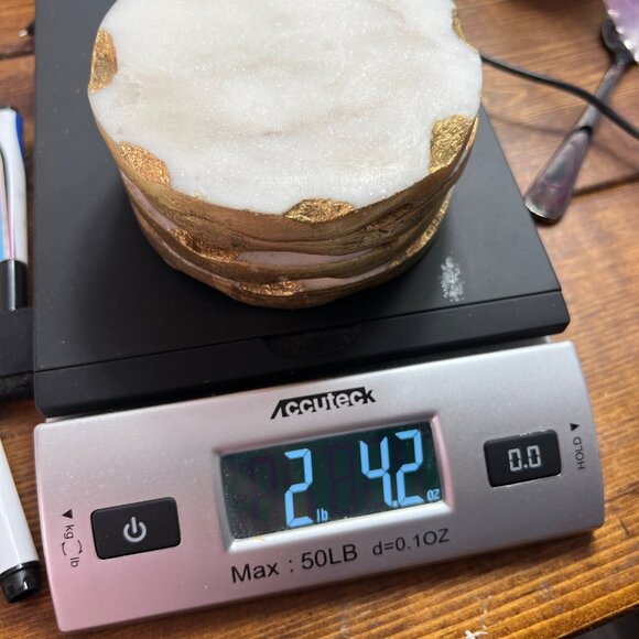 Godinger Set Of 4 White Marble & Gold Leaf Drink Coasters Table Protector Stone - Picture 8 of 11